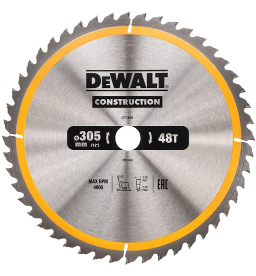 DEWALT CONSTRUCTION CIRCULAR SAW BLADE STATIONARY 305MM X 30MM X 48 TEETH
