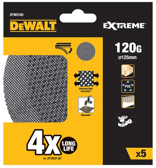 DEWALT EXTREME UNIVERSAL ABRASIVE MESH ROS SHEET-125mm DIAMETER-120G